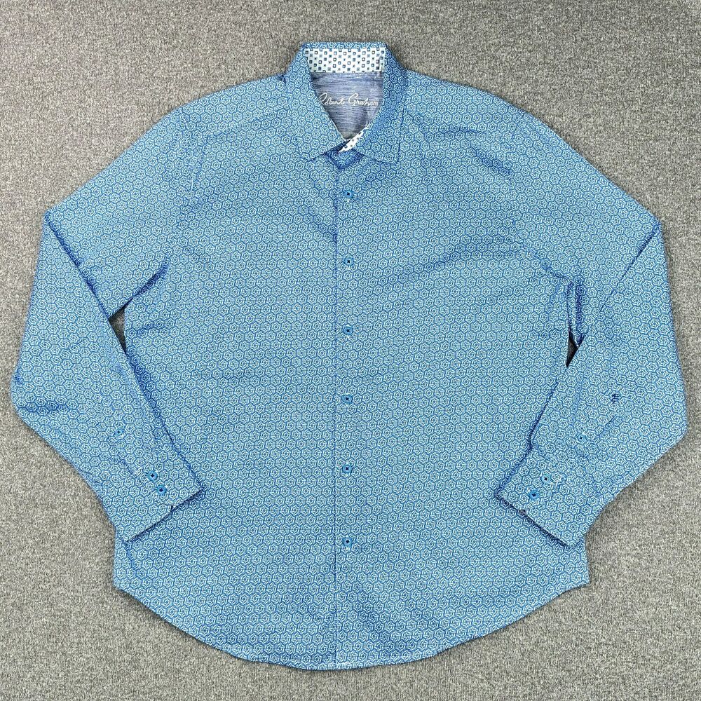 Robert Graham Dress Shirt XL Blue Geometric Print Button Up Long Sleeve Preppy - Picture 7 of 15